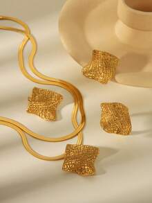 4件套简约时尚优雅海莉风格不锈钢18K镀金编织纹理金色几何蛇骨链项链、耳环、开口戒指首饰套装，适合精致女士在情人节、派对、约会、送礼、日常佩戴、节日、宴会、旅行、度假、婚礼、订婚、母亲节、送给闺蜜等场合佩戴。 - 金色 - 查看 4