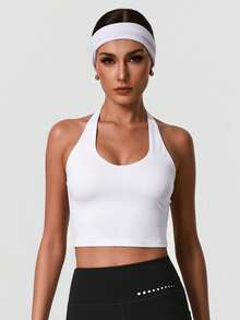 Sodalemon Women's White Racerback Tight Yoga Tank Top With Padded Bra - White - View 5