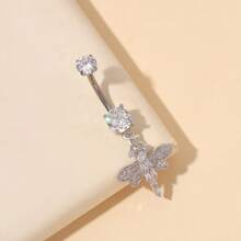 1枚时尚钛金蜻蜓肚脐环，适合日常佩戴 - 銀色 - 查看 1