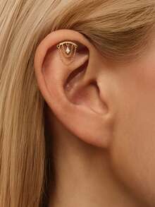 EleRunis 1件925纯银流苏星形不对称月亮耳钉，平底耳骨耳廓穿孔饰品，适合女性日常佩戴，也适合婚礼、派对、订婚、周年纪念、情人节等场合。 - 金色 - 查看 2