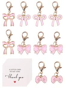 10个浪漫蝴蝶结钥匙扣，含蝴蝶结吊坠和礼品卡，粉色蝴蝶结设计，耐用铁合金材质，适用于女士迎婴派对、婴儿派对、女士生日装饰、生日派对用品、婴儿派对装饰、性别揭晓派对装饰、单身派对、新娘送礼会用品、婚礼派对装饰、粉色蝴蝶结派对装饰、派对礼品、车钥匙装饰、包包装饰 - 粉紅色蝴蝶結 - 查看 3