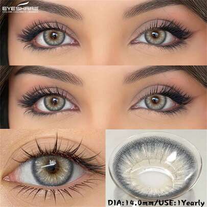  EYESHARE 2pcs Gray Brown Eye Makeup Black Eye Annual Disposable Glasses Blue Beauty Soft Lenses,Comfortable Natural Suitable For Dates Or Daily Use