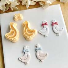 3件套可爱鹅形聚合物粘土模具，动物粘土模具，可用于DIY耳环、胸针、吊坠、陶瓷和其他工艺品 - 黃色 - 查看 2