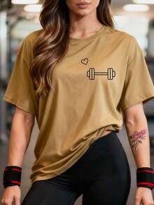 Women's 100% Cotton T-Shirt/Blouse, Oversized, For Training, Walking, Crossfit, Gym, Weightlifting, Fitness, Cardio, Comfortable, Lightweight, And Refreshing Fabric - 卡其色 - 查看 8