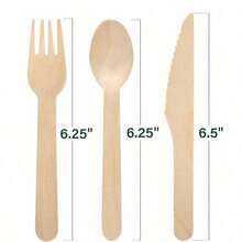 150pcs Wooden Cutlery Set, Includes 50 Compostable Forks, 50 Wooden Spoons And 50 Knives - Disposable Wooden Tableware Set - Cutlery Set For Outdoor, Party, Camping And Picnics - Apricot - View 3
