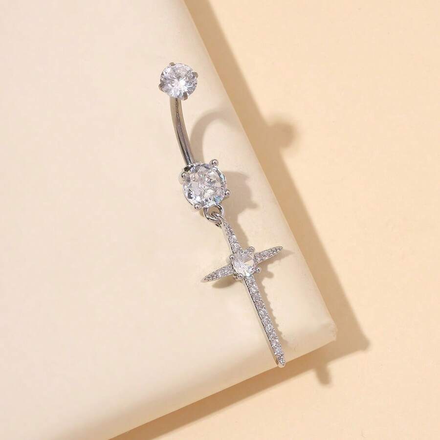 1 pieza Anillo de ombligo de barra de titanio de moda, adecuado para uso diario - Plateado - Ver 1