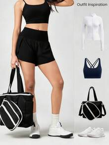 3pcs Women's Athletic Pleated Skirts - High Waist, Stretchy Polyester Tennis& Yoga Skort, Machine Washable, Black/White/Gray, Side Tie Detail, Comfort Fit For Lifestyle, Tennis Skirt - 3件 - 查看 8