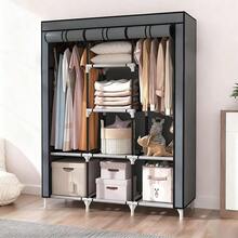 Large Capacity Freestanding Wardrobe Storage Cabinet With Shelves And Hooks, Easy To Assemble, Suitable For Bedroom, Home Office, Closet Organization, Durable Structure, Wall-Mounted Clothes And Hat Storage Rack, Portable Closet, Clothing Organizer Box, Wardrobe Shelf, Home Office Storage, Bedroom Organization, Multifunctional Shelf, Modern Closet, Large Capacity Storage, Metal Construction, Hanging Organizer, Shelf Unit, Mounted Closet Systems - 灰色 - 查看 1