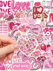 50pcs Love Stickers Confession Aesthetic For Journal, Phone Case, Tablet, Water Bottle, Desk, Luggage, Waterproof Decals - Multicolor - View 5