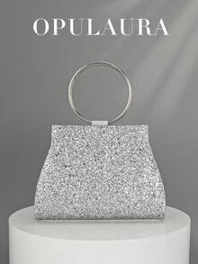 OpulAura Women's Fashion Sparkly Crystal Rhinestone Evening Clutch Bag, Glitzy Luxury Zebra Pattern Party Handbag, Suitable For Ball Gowns, Parties, Galas, Birthday Celebrations, Bridal Accessories - 銀色 - 查看 1