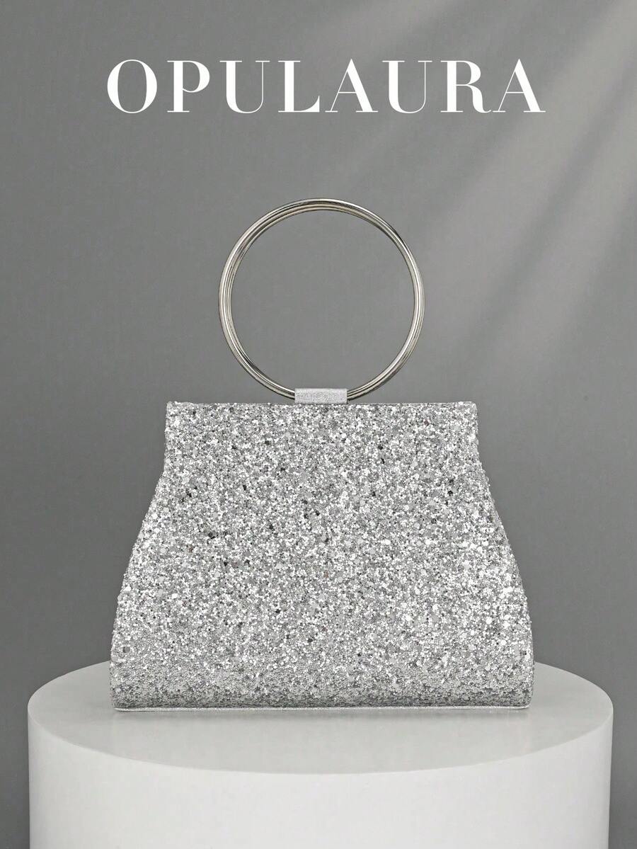OpulAura Women's Fashion Sparkly Crystal Rhinestone Evening Clutch Bag, Glitzy Luxury Zebra Pattern Party Handbag, Suitable For Ball Gowns, Parties, Galas, Birthday Celebrations, Bridal Accessories - 銀色 - 查看 1