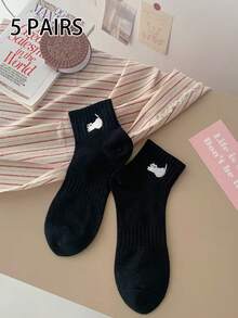 5 Pairs Women's New Spring/Summer Short Socks, Pink Cartoon Cat Design, Fresh Collegiate Style, Versatile Casual Socks - Multicolor - View 15