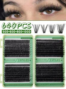 800/640/621PCS DIY Individual Eyelashes Clusters With Bond And Seal, Tweezers, Brush Set, D Curl 10D-150D High Capacity Eyelash Book, 10-16mm Mixed Length For Diy Different Makeup Beauty, Thick Fluffy Fake Lashes Extensions, Easy To Use Segmented Lashes, Suit For Daily,Wedding, Outdoor,Travel, Party, Music Festival Using, Gift For Women Lash Clusters Kit - 綠色 - 查看 14