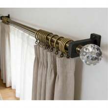 Adjustable Bronze Curtain Rod Set, Includes 3 Decorative Finials (Crystal Ball, Striped Metal), High-Quality Metal Rod With Curtain Rings And Installation Hardware, Durable For Bedroom, Living Room, Etc. - Three Options Available - View 1