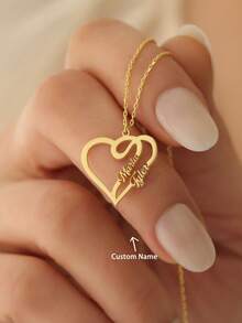 Heart-Shaped Double Couple Names Custom Necklace 18K Gold Plated Personalized Stainless Steel Necklaces Customized Jewelry Valentine's Day Gifts - Multicolor - View 3