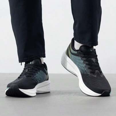 XTEP Men's Cushioned Lightweight Breathable Mesh Sports Shoes, Suitable For Training, Outdoor, Hiking, Travel, Running, Black/Star Blue/Peony Yellow