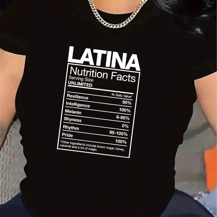 Funny Latin Flavor Nutrition Facts T-Shirt Spanish Humor Slogan and Cultural Pride Design, Lightweight, Crew Neck, Suitable for Casual Wear in SpringSummerFall - Negro - Ver 1