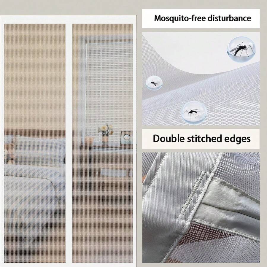 磁性白色防蚊纱门，高强度玻璃纤维材质，耐磨耐热，免钻孔胶带安装，夏季家用防蚊用品，适用于卧室、客厅、玄关、阳台等场所，易于拆卸和清洁