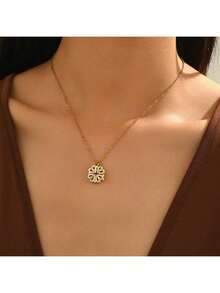 1pc Classic Rhinestone Clover Necklace, Versatile Stainless Steel Elegant Necklace Gift For Women - Gold - View 6