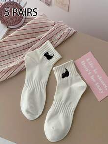 5 Pairs Women's New Spring/Summer Short Socks, Pink Cartoon Cat Design, Fresh Collegiate Style, Versatile Casual Socks - Multicolor - View 14