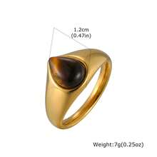 1pc Fashionable Stainless Steel Teardrop Natural Tiger Eye Stone Gold Color Ring, Women Jewelry - Gold - View 8
