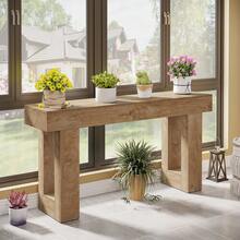 LITTLE TREE Farmhouse Long Console Table, 63-Inch MDF Wood Grain Rectangular Sofa Table Behind The Couch,Entryway Table For Entrance, Hallway, Living Room (Light Brown) - 淺棕色 - 查看 10