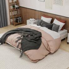 Modern Minimalist Bed Frame, 160 X 200 Cm, Beige, Upholstered In Dutch Velvet, Low Slatted Base, Contemporary Style Bedroom Furniture. Gas Lift Mechanism, Headboard And Mattress Not Included. - Pink - View 1