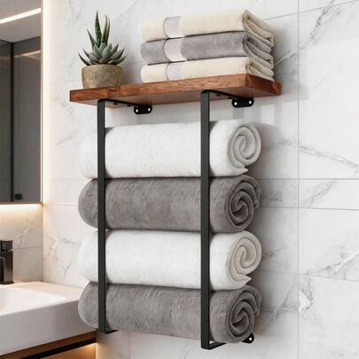 Bathroom Wall Decor Towel Rack, Bathroom Storage Shelf, Minimalist Design Organizer Rack For Bath Towels, Hand Towels, Suitable For Bathroom, Spa, Salon, RV