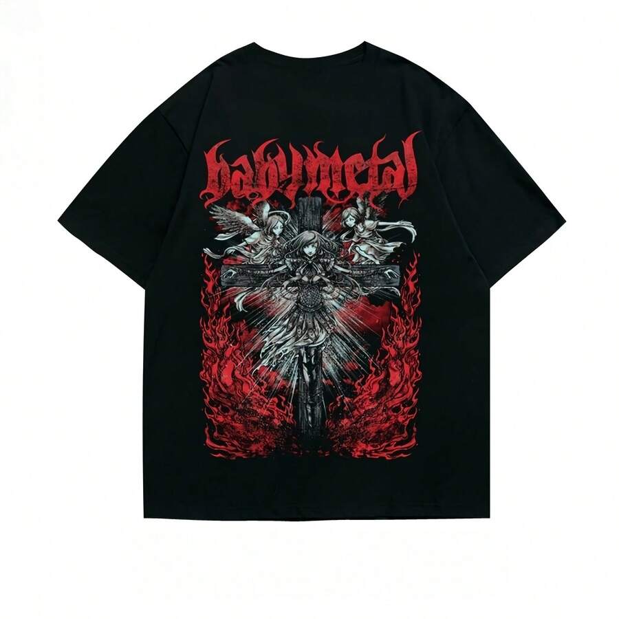 Babymetal Band T-Shirt Unisex Men Women Summer Short Sleeve Fashion Brand Tee Cotton Oversize Clothing Casual Vintage Tops - 黑色 - 查看 1