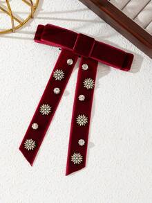 1 pieza Elegante diseño de lazo grande, adornado con brillantes diamante de imitación, cinta de tela hecha a mano, broche de mujer, accesorio de joyería, adecuado para uso diario, regalo para ocasiones - clásico - Ver 3