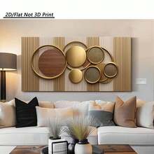 1pc Golden Circles And Wood Texture Large Canvas Wall Art,2D Flat Art Print,Horizontal Wall Art Paintings Ready To Hang, Modern Style Artwork Decor For Office And Christmas,24x48in,Thick Wooden Frame,Hi-Density Print,Bedroom Art Piece | Modern Wall Art | Textured Canvas - 二維平面藝術印刷品 - 查看 6
