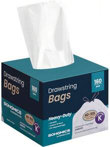 SONGMICS Drawstring Bin Liners, 30L Bin Liners, Code 30A, Customized, 2 Rolls, 90 Pieces, White KRB30A02 - Boxed (50 L Code K) - View 1