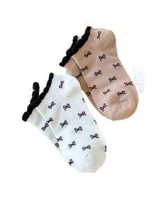 5/10双随机新款蕾丝边短袜，可爱蝴蝶结设计，透气防滑短袜，春夏新品 - 彩色 - 查看 3