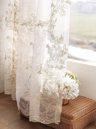 1pc Luxury Jacquard Sheer Curtain, Lightweight Voile Curtain Panel For Living Room, Bedroom, Balcony, Transparent Lace Window Curtain