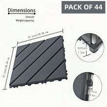 44 Pack Interlocking Plastic Deck Tiles - 12"X12" Square - Waterproof Outdoor - Poolside Balcony Backyard Decking Tiles - Easy Installation - Sturdy PP Material - Strong Load-Bearing Capacity - one-size - View 5
