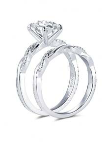 XUJIA 一套925纯银7x9毫米（2克拉）椭圆形莫桑石新娘戒指套装，经典扭纹订婚戒指，适合婚礼、周年纪念、生日派对和其他场合。 - SMO-002 - 查看 9