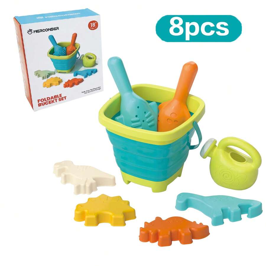 8-Piece Beach Toy Set, Children's Sandbox Toy Set, Including Dinosaur, Kettle, Whale Shell Models, Beach Tool Set, And Bucket Molds For Boxes, Suitable For Children Over 18 Months Old For Vacation, Beach, Swimming Pool, Parties, And Children's Toys - Multicolor - View 1