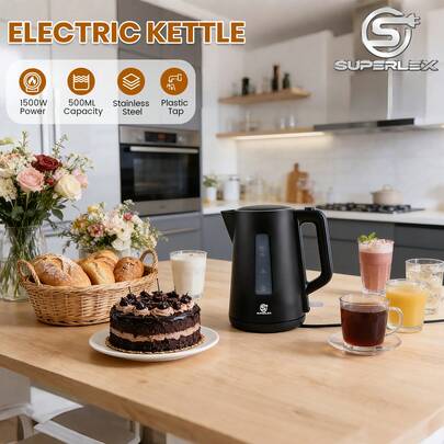 SUPERLEX 1.7L Electric Tea Kettle With Visual Water Level Display, 3000W Fast Boiling Water Kettle, Automatic Power Off When Water Is Lacking And Dry Boiling Protection Function. The Kettle Body Is Made Of PP Material With Anti-Scalding Design, Which Is Ideal For Coffee And Tea.
