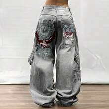 2024 Autumn New  European And American Street Hip-Hop Jeans For Men And Women, Cross-Border Direct  Casual Jeans - Xám - Xem 6
