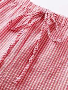 音乐节派对 | 大码提花针织喇叭裤 | 条纹喇叭裤，带抽绳腰带，春季款 - 紅色 - 查看 9