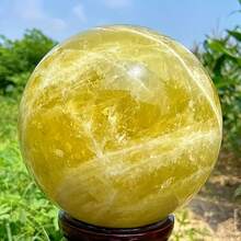 1 Quả cầu pha lê lớn, quý hiếm, màu vàng kim lấp lánh với các vệt bạc, quả cầu pha lê thạch anh, mẫu khoáng vật, vật trang trí nhà độc đáo, món quà lý tưởng cho người sưu tầm pha lê. - Màu vàng - Xem 4