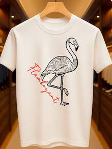 Camiseta Flamingo Mar Água Flamboyant Ave Básica Unissex 100% Algodão Premium – Masculino e Feminino | Casual, Streetwear, Plus Size, Lançamento com Envio Imediato em Várias Cores - Branco - Visão 1