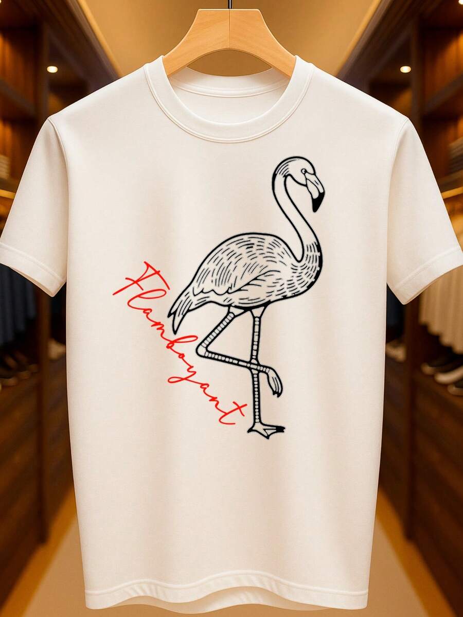 Camiseta Flamingo Mar Água Flamboyant Ave Básica Unissex 100% Algodão Premium – Masculino e Feminino | Casual, Streetwear, Plus Size, Lançamento com Envio Imediato em Várias Cores - Branco - Visão 1