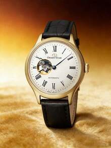 Orient Classic Women's Automatic Mechanical Wristwatch, Elegant White Dial With Roman Numerals, Open-Heart Design, Gold-Tone Case With Black Leather Strap, Luxury Business Formal Watch - White - View 1