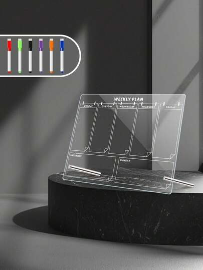 1 pieza Pizarra semanal de planificador de escritorio de acrílico (incluye 6 marcadores de pizarra blanca), Pizarra de escritura reutilizable de borrado en seco para oficina