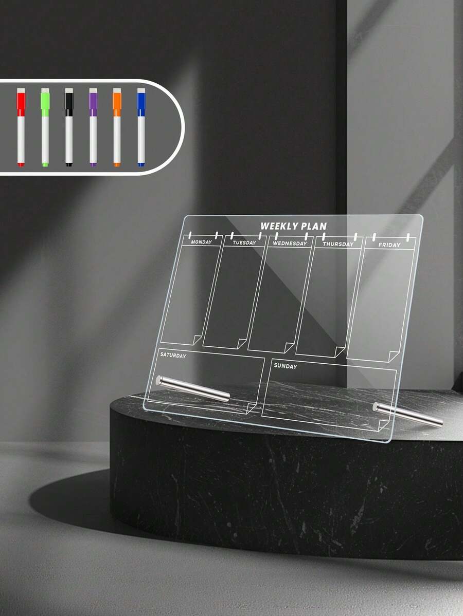 1pc Acrylic Weekly Planner Desk Memo Board (6 Whiteboard Markers Included), Reusable Dry Erase Writing Board For Office - Desktop Board - View 1