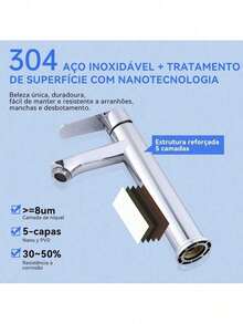Torneira Misturador Banheiro Monocomando Alta Luxo Prata Aço Inoxidável 304 Torneira Banheiro Quente E Frio Design Moderno Torneira Monocomando Banheiro Alta Qualidade Winda - prata - Visão 11