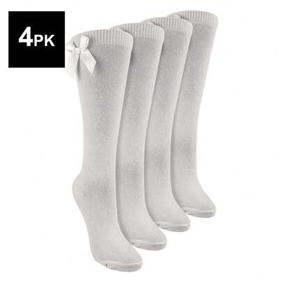Sock Snob Sock Snob - Girls 4 Pack Knee High School Socks With Ribbon Bow Kids Plain Long Socks