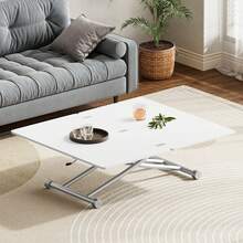 Extendable Dining Table, Modern Height Adjustable Coffee Table, White Party Table For Living Room, Dining Room - White - View 7