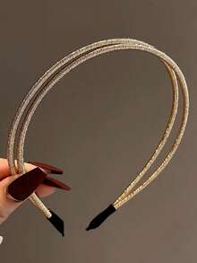 1 pezzo Fascia per capelli vintage color oro a doppio strato, lucida, adatta per donne con capelli spessi o sottili, ottima per lo styling di festival musicali e look casual, accessorio per capelli per la casa - Dorato - Visualizzare 5